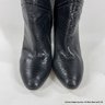 BCBG Max Azria Black Leather Boots With Stacked Heel, Size 8