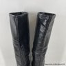 BCBG Max Azria Black Leather Boots With Stacked Heel, Size 8