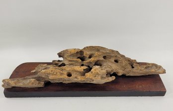 James Washington Mounted Driftwood Plinth With Titled Raven Resting Signed J.W.W.