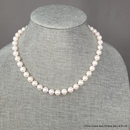 Natural Color Japanese Saltwater Akoya Pearl Strand Necklace 14K White Gold & Diamond Clasp 18 Inches