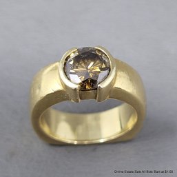 18K Yellow Gold And 2.00ct GIA Fancy Dark Yellow-Brown Diamond Ring Size 6.5 Weighs 15 Grams
