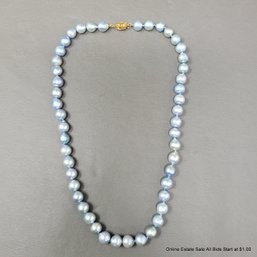 Blue Cultured Pearl Necklace With 14K Yellow Gold Clasp