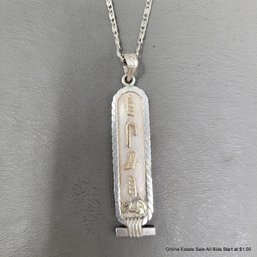 Sterling Silver And 14K Yellow Gold Egyptian Name Pendant On Sterling Silver Chain Weighs 8 Grams