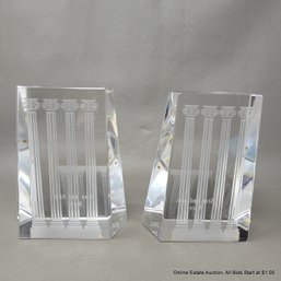 Tiffany & Co. Val St. Lambert Crystal Column Bookends With Custom Inscription
