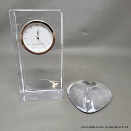 Simon Pearce Glass Desk Clock & Heart Paper-Weight