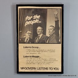 McGovern 1972 Framed Political Poster (Local Pick Up Or UPS Store Ship Only)