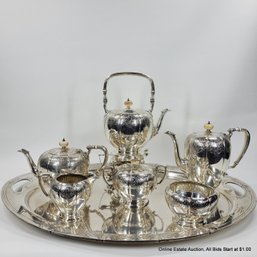 Gorham Sterling Silver 7-Piece Tea, Coffee, Hot Water, Cream, Sugar, Waste, Tray Set Weighs 7944 Grams