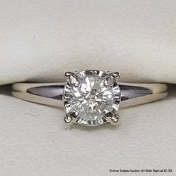14K White Gold & Round Brilliant Cut 0.44 Ct Diamond Ring Size 6.5 Weighs 2.63 Grams