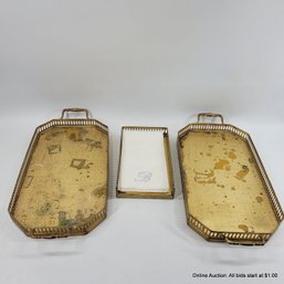 3 Labrazel Gold Tone Vanity Trays With Pierced Gallery Rails