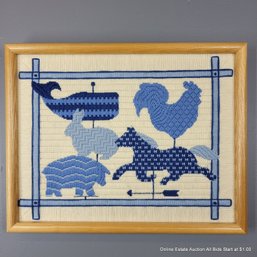 Vintage Handmade Yarn Art In Frame
