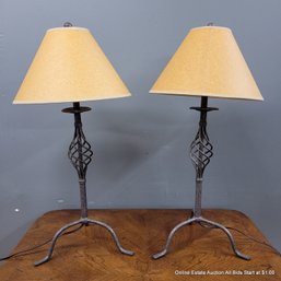 Pair Of Wrought Iron Table Lamps With Paper Shades (local Pick Up Only)
