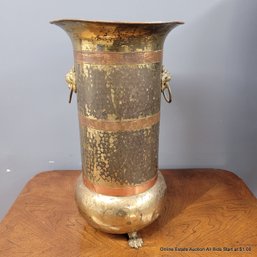 Brass & Copper Footed Umbrella Stand With Lions Head Details (Local Pick Up Or UPS Store Ship Only)