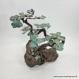 Mid Century Enameled Bronze & Lava Rock Bonsai Tree Sculpture (Local Pick Up Or UPS Store Ship Only)