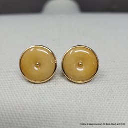 14K Yellow Gold & Yellow Jadeite Earrings 9 Grams