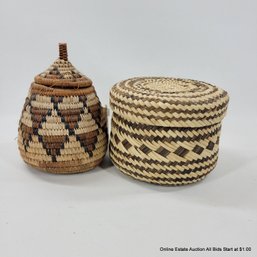 2 Zulu Imbricated Lidded Baskets