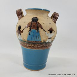 Vintage Tonala Mexican Ceramic Vase With Mother & Children