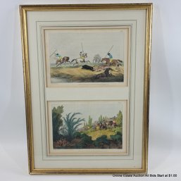 Hand-Colored Etching British East India Style Pig & Tiger Hunting