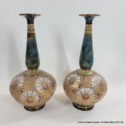 Pair Of Antique Royal Doulton Burlem Slaters Patented Vases