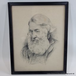 Framed Pencil Drawing Of Bearded Man