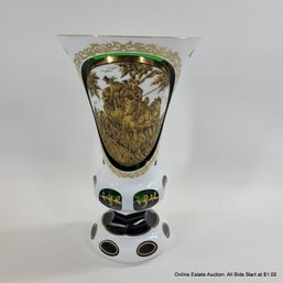 Haida Bohemian White Cut To Clear Gilded Vase