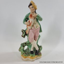 Colorful Large Staffordshire Figure Of Boy & Dog