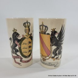 2 Mettlach 1/4L Beakers With Transfer Prints Of Crest Of Wurttemberg & Crest Of Baden