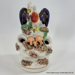 Antique Staffordshire Figural Ceramic Inkwell Eagle, Snake & Chicks