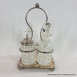 Victorian Silver Plate Complete Cut Crystal Cruet Set