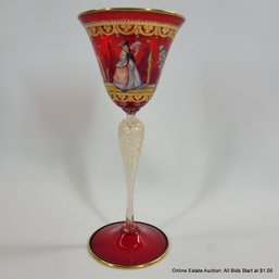 Antique Venetian Murano Enamel Decorated Hand-Blown Goblet