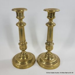 Pair Of Mid 19th Century Solid Brass French 10' Candlesticks