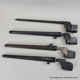 WWII #4 Mark II Spike Bayonet And 3 Scabbards Circa 1942