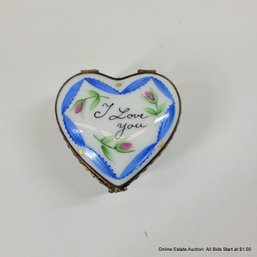 Limoges Porcelain Heart Shaped I Love You Ring Box