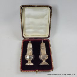 Pair Of Sterling Silver 1912 London Salt & Pepper Shakers In Presentation Case Total Weight 57 Grams