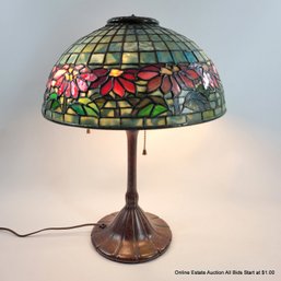 Original Tiffany Studios Poinsettia (1556-4 & 333) 14' Table Lamp Signed On Shade & Base