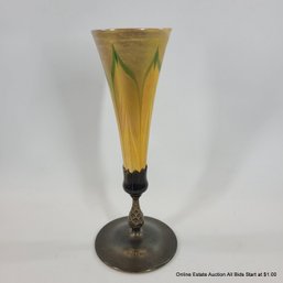 Original Tiffany Studios Favrile Glass Trumpet Vase With Pulled Feather Design Signed