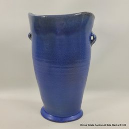 Blue Glazed Stoneware Vase Signed