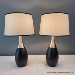 Pair Of Modern Black & Chrome Table Lamps (LOCAL PICKUP ONLY)