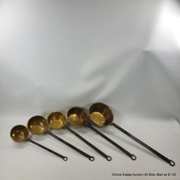 Set Of 5 French Brass & Iron Graduated Ladles