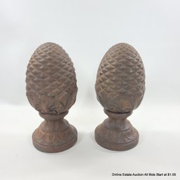 Pair Of Cast Iron Pine Cone/artichoke Oversized Finials