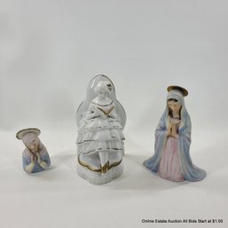 2 Bisque Madonna &  Porcelain Figural Bookend