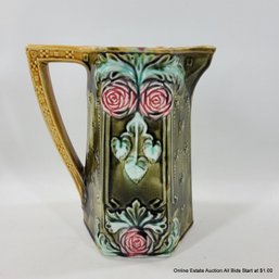 19th Century Majolica Pitcher Onnaing Made In France