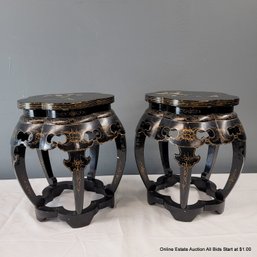 Pair Of Chinese Mother Of Pearl Inlaid Garden Stools