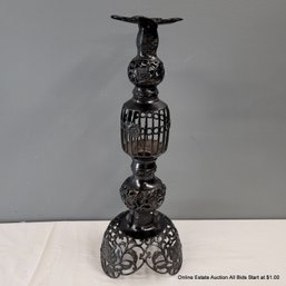 Monumental Japanese Ebonized Bronze Candle Stand (LOCAL PICKUP OR UPS STORE SHIP ONLY)