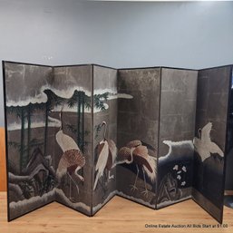 6 Panel Painted Chinese Crane Folding Screen  (LOCAL PICKUP ONLY)