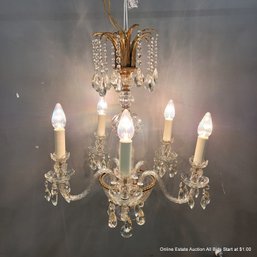 5 Arm Waterford Crystal & Gilt Metal Chandelier (LOCAL PICKUP ONLY)