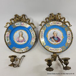 2 Ormolu Mounted French Porcelain Sconces