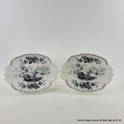 Pair Of Antique Transfer Ware EW & S Pagoda Pattern Plates