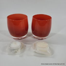 Pair Of Glassybaby Glass Candle Holder In Autumn 3.75'