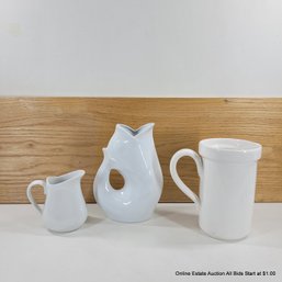 3 White Pitchers Includes Cordon Bleu, Gurgle Pot, Sur La Table