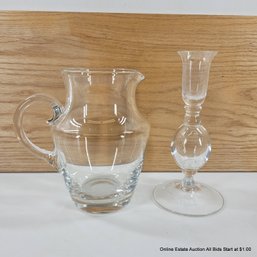 Glass Water Pitcher & Glass Candlestick